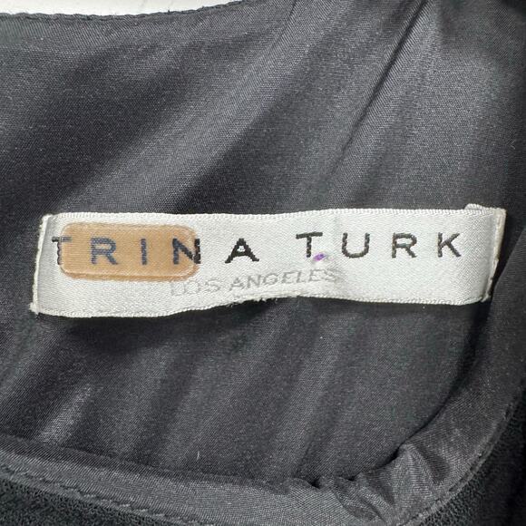 Trina Turk Short Draped Sleeve Black Shift Midi Dress Womens Small - Picture 6 of 7
